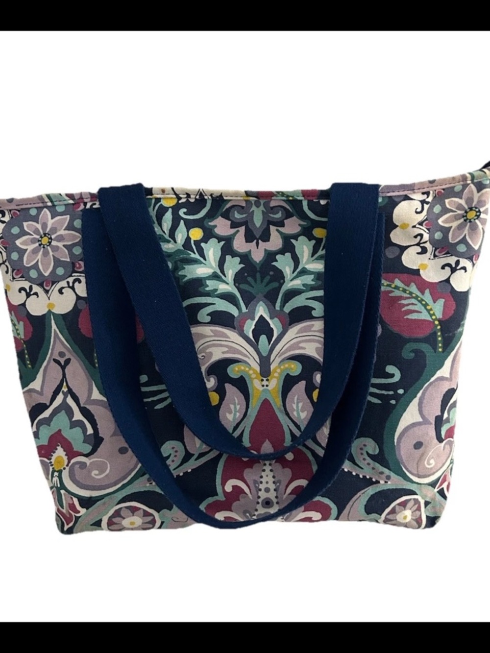 PB Teen Pottery Barn Tote Bag I-Kat Pattern Purple Blue 12.5” x 13.5” x 4